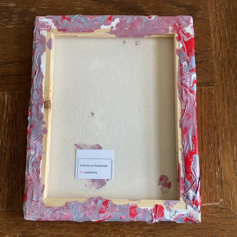 Handmade pour painting art NEW red grey white 8”x10”